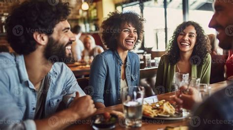 ai generativo contento amigos teniendo almuerzo desayuno tardío juntos