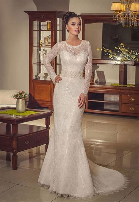 Abito Da Sposa In Pizzo Chantilly Con Maniche Lunghe Molto Elegante Stile