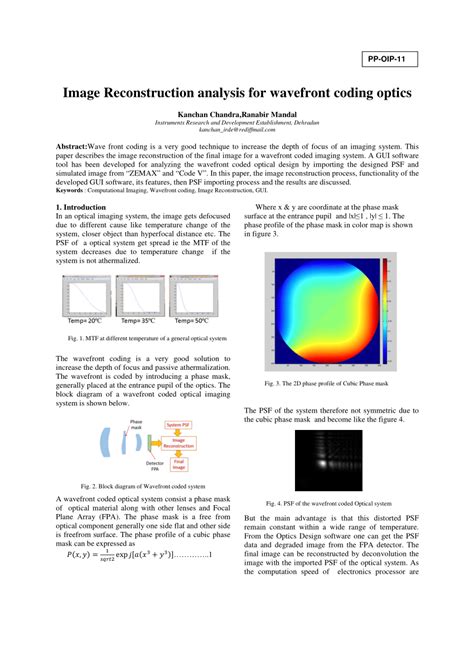 PDF Image Reconstruction Analysis For Wavefront Coding Optics