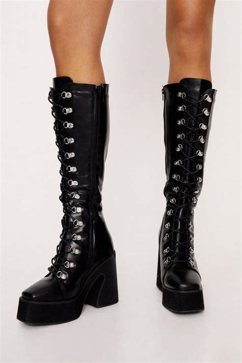 Boots Faux Leather Chunky Knee High Platform Boots Nastygal