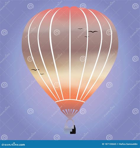 Double Exposure Of Hot Air Balloon And Sunset Vector Illustration