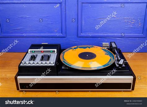 Vintage Turntable Vinyl Record Player Blue Stock Photo 2260740683 ...