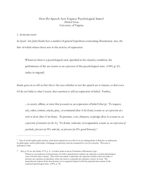 (PDF) How Do Speech Acts Express Psychological States? (from John Searle’s Philosophy of ...