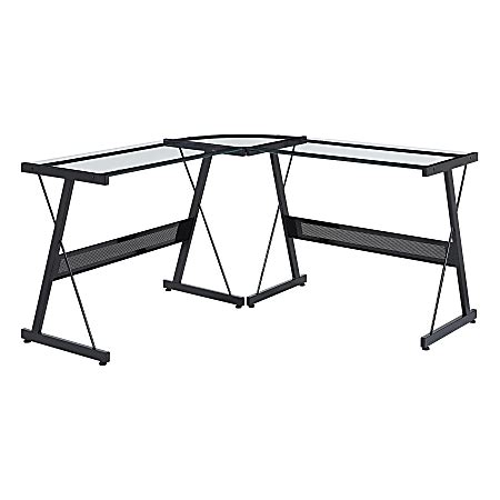 Office Star W Prime Glass Metal L Shaped Computer Desk Black