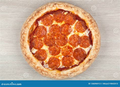 Fresh Hot Pepperoni Pizza With Sausage Top View Stock Image Image Of