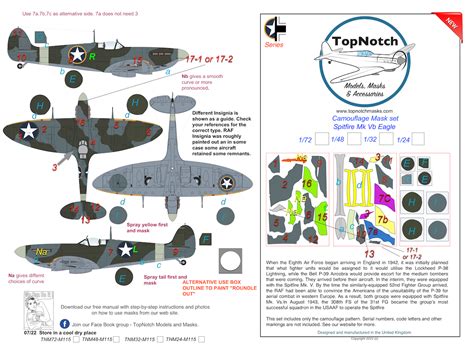 1 32 Supermarine Spitfire Mk Vb Eagle camouflage paint mask Décals et