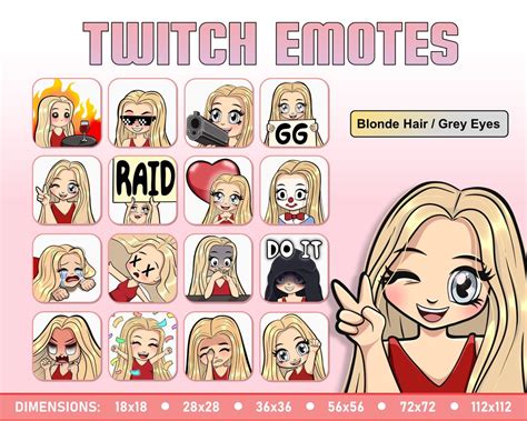 Twitch Emote Blonde Hair Girl Emote Twitch Emote Pack Anime Emote