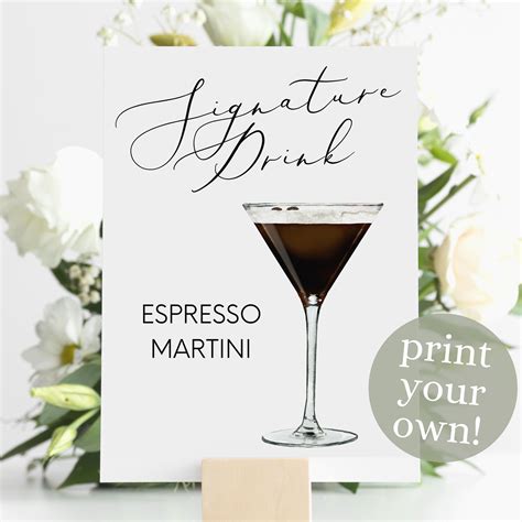 Espresso martini signature drink digital print signature cocktail sign ...