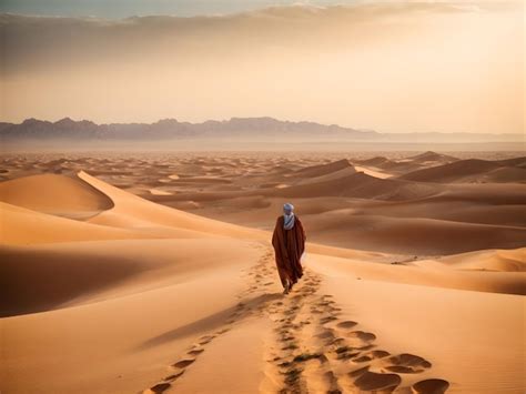 El Viajero Camina Por El Desierto Infinito El Beduino Camina Por Las