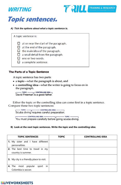 Writing Topic Sentences Worksheet Pdf Printable Worksheets