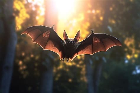 Premium Ai Image A Bat Flies In The Forest With The Sun Shining On It