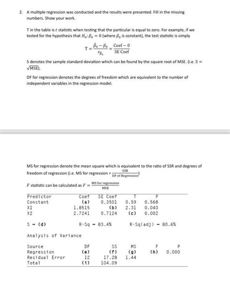 Solved 2 A Multiple Regression Was Conducted And The Chegg