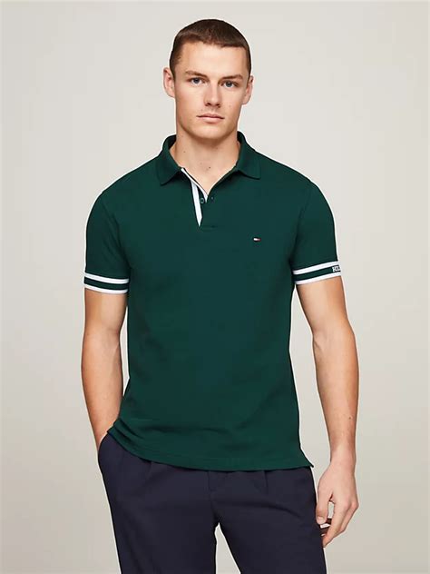 Hilfiger Monotype Logo Cuff Slim Fit Polo Green Tommy Hilfiger