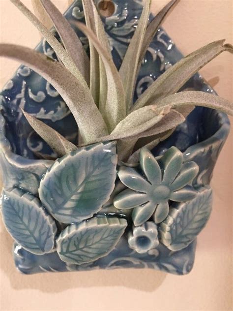 Blue Floral Wall Pocket Ceramic Wall Rustic Home Decor