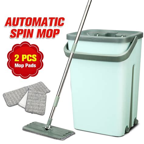 Microfiber Flat Mop With Bucket Cleaning Squeeze Hand Free Floor Mop With Reusable Mop Pads