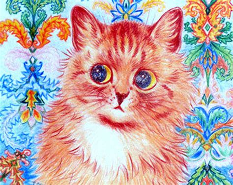 louis wain early  victorian cat art long hair orange cat  blue
