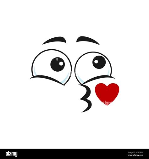 Cartoon face send air kiss vector emoji kissing blow red heart. Fall in ...