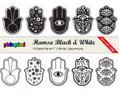 Hamsa Black And White - Digital Clip Art - Personal And Commercial Use ...