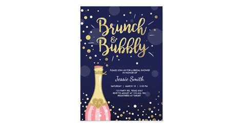 Brunch And Bubbly Bridal Shower Invitation Navy Gold