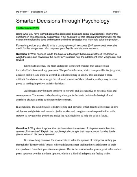 SOLUTION Sophia Psy 1010 Introduction To Psychology Touchstone 3 1