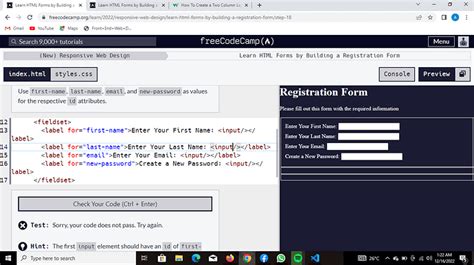 Learn Html Forms By Building A Registration Form Step Html Css