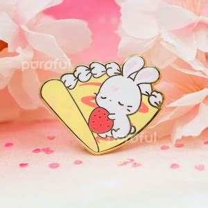 Strawberry Bunny Enamel Pin Cute Strawberry Crepe Bunny Enamel Pin