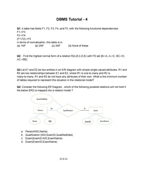 DBMS Tutorial 4 This Is A Set Of Questions Scholars Can Practice With