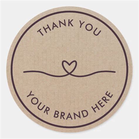 Thank You Modern Simple Heart Rustic Kraft Classic Round Sticker Zazzle