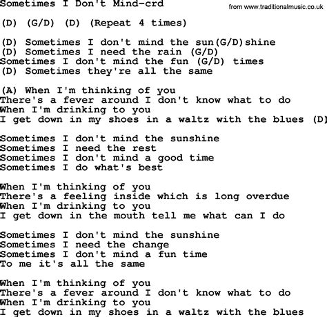 Sometimes I Don't Mind, by Gordon Lightfoot, lyrics and chords