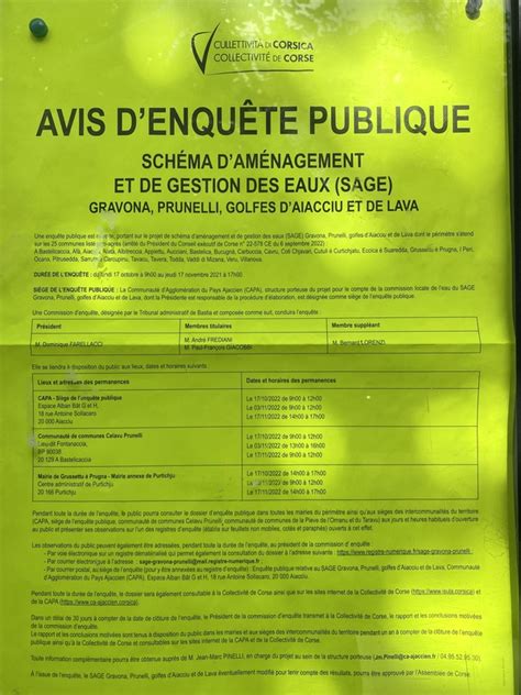 Avis d enquête publique relative au SAGE Gravona Prunelli golfes d