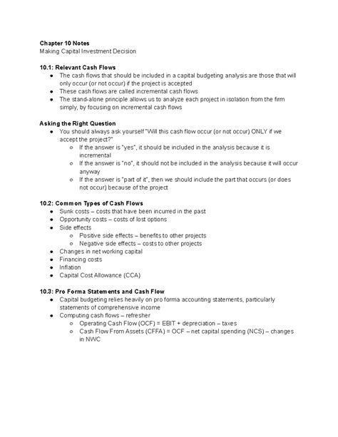 Chapter 10 Making Capital Investment Decisions Chapter 10 Notes