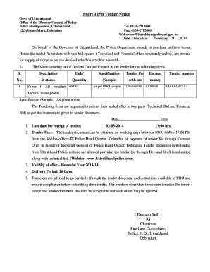 Fillable Online Short Term Tender Notice UTTARAKHAND POLICE