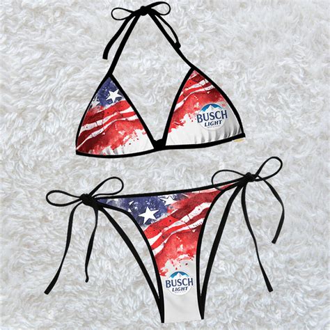 Busch Light Blur American Flag Triangle Beach Bikini Tw Hearthtops