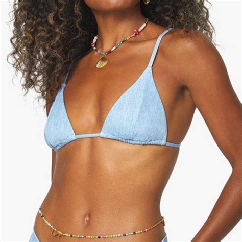 Weworewhat Swim Nwt Weworewhat Cooper Bikini Top In Pique Denim