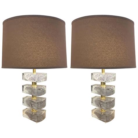 Pair Of Modernist Hand Blown Murano Clear Glass Table Lamps For Sale At