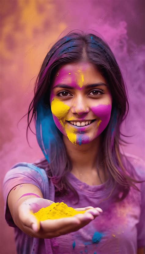 Portrait Of Happy Cute Girl On Holi Color Festival Colors Powder Faces