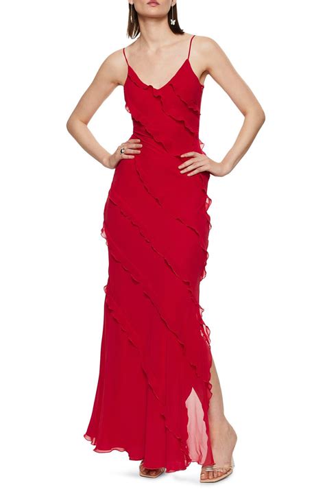 Mango Ruffle Tie Chiffon Maxi Dress At Nordstrom In Red Lyst