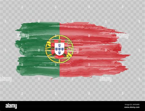 Watercolor Painting Flag Of Portugal Hand Drawing Brush Stroke Stock