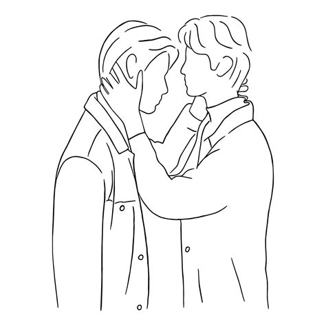 Line Art Minimal Of Gay Couple Embracing Together In Hand Drawn Love