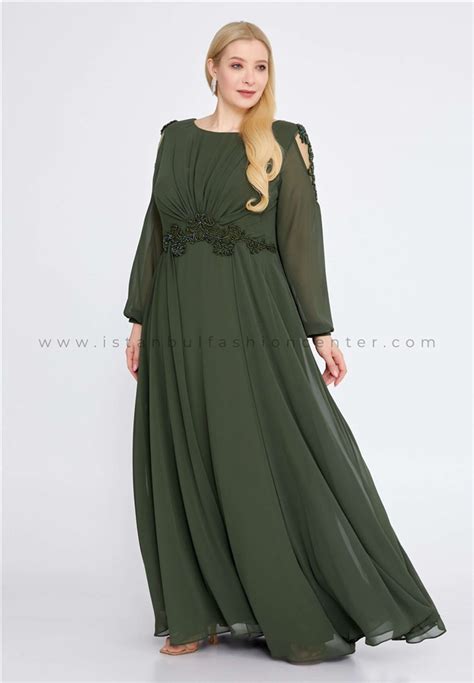 Er E Breeze Long Sleeve Maxi Chiffon Column Plus Size Green Wedding