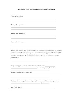 Fillable Online Assignment Joint Ownership With Right Of Survivorship