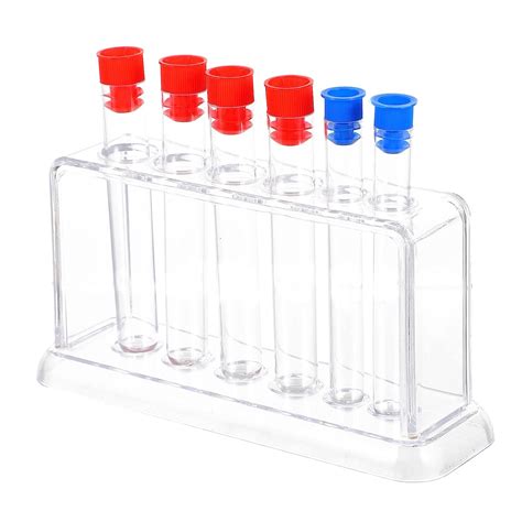 TEHAUX Plastic Test Tube With Stoppers And Rack 6pcs Laboratory Test