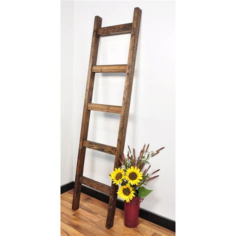 Solid Wood Ft Handmade Decorative Ladder Rack Dark Brown Ft