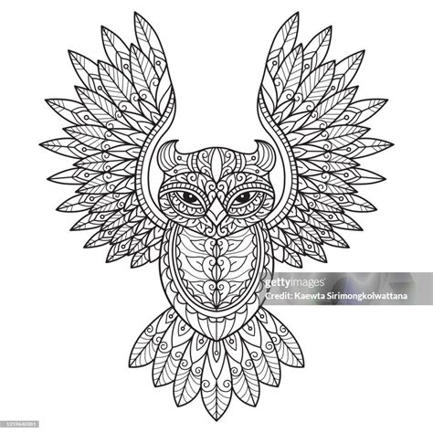 Zen Doodle Flying Owl Tangles Adult Coloring Page Illustration