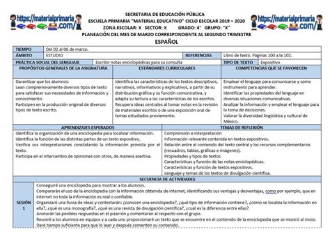 Planeaciones Del Mes De Marzo Del Cuarto Grado Del Segundo Trimestre