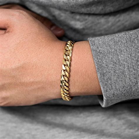 14k Solid Cuban Link Bracelet Men Miami Style