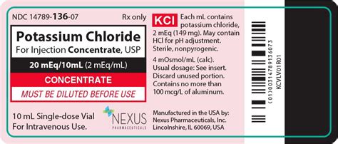 Potassium Chloride Injection Package Insert Prescribing Info