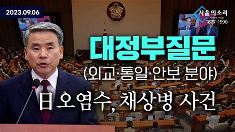 생방송 ‘日오염수 방류 채상병 사건 등 국회 대정부질문 외교·통일·안보 분야 Youtube