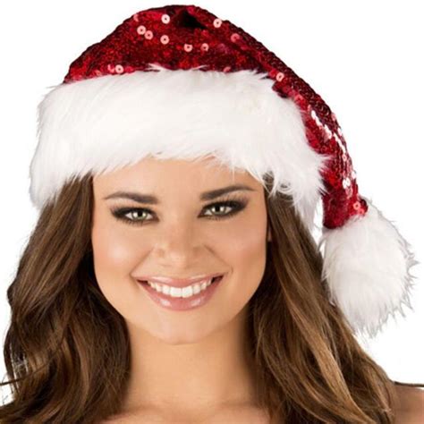 Sequin Santa Hat Faux Fur Trim Christmas Holiday Costume Shiny Sparkle