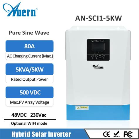 Anern 5000w Solar Hybrid Inverter 48v 230v Pure Sine Wave 80a Mppt